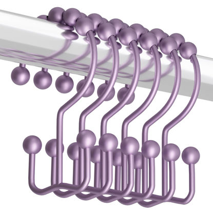Picture of Titanker Shower Curtain Hooks Rings, Rust-Resistant Metal Double Glide Shower Hooks for Bathroom Shower Rods Curtains, Set of 12 Hooks - Purplish-Gray