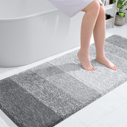 Picture of OLANLY Bathroom Rug Mat 59x24, Extra Soft and Absorbent Microfiber Bath Rug, Non-Slip Plush Shaggy Bath Carpet Runner, Machine Wash Dry, Bath Mat for Bathroom Floor, Tub and Shower, Light Grey