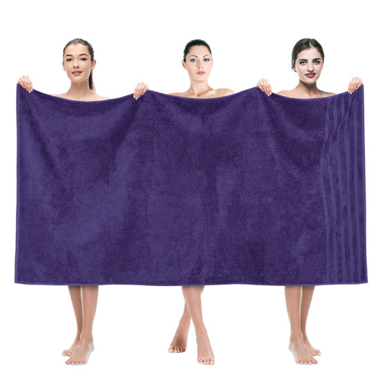 Picture of American Soft Linen 35x70 Jumbo Large Bath Towels, 100% Cotton Turkish Bath Sheet, Oversized Luxury Bath Towel Sheets for Bathroom Beach and Pool, Purple