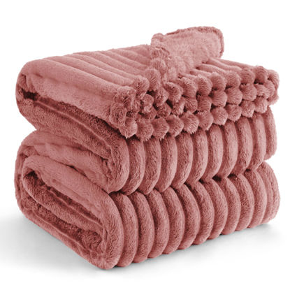 Picture of Bedsure Brick Dust Fleece King Blanket for Couch - Super Soft Cozy Blankets for Women, Cute Small Throws for Girls, 108x90 Inches