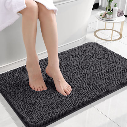 Picture of OLANLY Bathroom Rugs 24x16, Extra Soft Absorbent Chenille Bath Rugs, Rubber Backing Quick Dry, Machine Washable Bath Mats for Bathroom Floor, Tub and Shower, Home Decor Accessories, Dark Grey