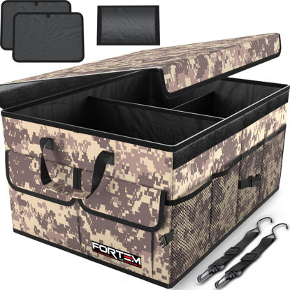 Picture of FORTEM Car Trunk Organizer, Car Storage Organizer, Collapsible Multi Compartment Car Organizer, SUV Trunk Organizer, Non Slip Bottom, Adjustable Securing Straps, Foldable Cover 50L (Desert, Standard)