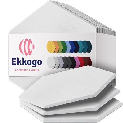 Picture of Ekkogo Acoustic Panels 12-Pack Soundproof Wall Panels 14"X12.1"X0.4" Sound Panels High Density Sound Dampening Panels - [White Hexagon]