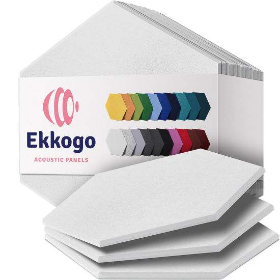 Picture of Ekkogo Acoustic Panels 12-Pack Soundproof Wall Panels 14"X12.1"X0.4" Sound Panels High Density Sound Dampening Panels - [White Hexagon]