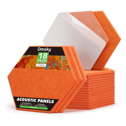 Picture of 18 Pack Hexagon Acoustic Panels, 12" X 10" X 0.4" High Density Sound Absorbing Panels Soundproof Wall Panels For Home Sound proof Insulation Beveled Edge Studio Treatment Tiles（Orange）