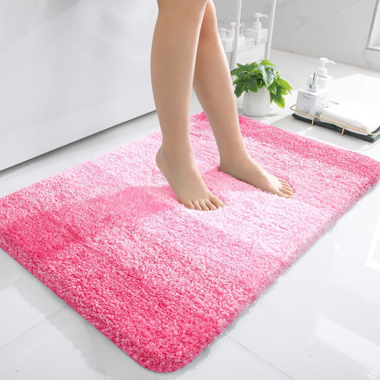 Picture of OLANLY Bathroom Rug Mat 36x24, Extra Soft and Absorbent Microfiber Bath Rugs, Non-Slip Plush Shaggy Bath Carpet, Machine Wash Dry, Bath Mats for Bathroom Floor, Tub and Shower, Pink