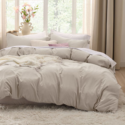 Picture of Bedsure Duvet Cover Queen Size - 3 Pieces Prewashed Extra Soft Bedding Set, Includes 1 Duvet Cover 90x90 Inches with Zipper Closure & 2 Pillow Shams, Linen, Comforter Not Included