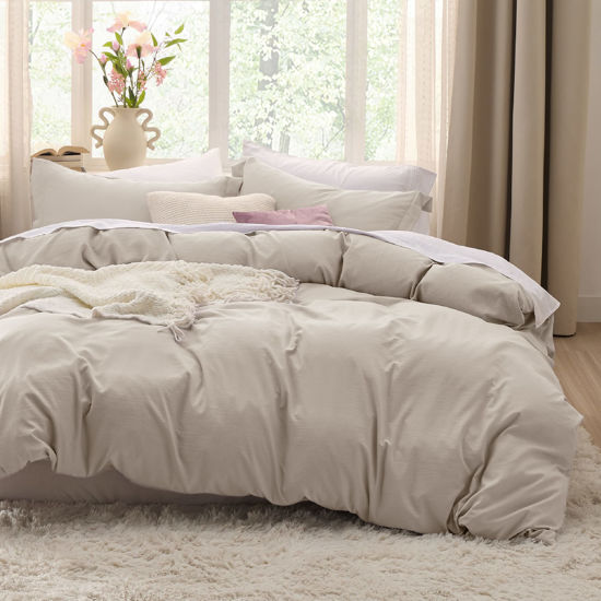 Picture of Bedsure Duvet Cover Queen Size - 3 Pieces Prewashed Extra Soft Bedding Set, Includes 1 Duvet Cover 90x90 Inches with Zipper Closure & 2 Pillow Shams, Linen, Comforter Not Included