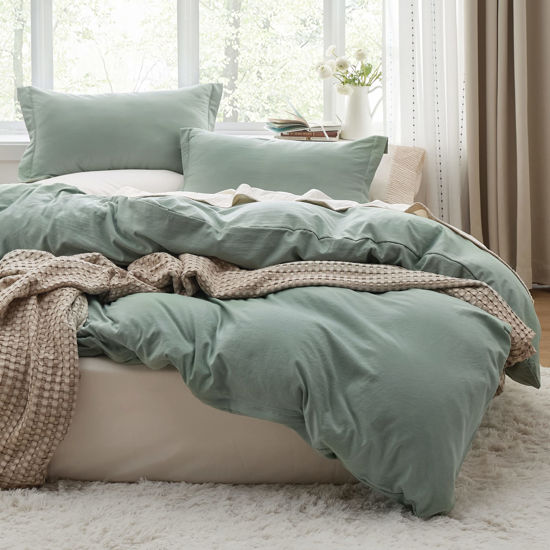Picture of Bedsure Sage Green Oversized King Duvet Cover - 3 Pieces Prewashed Extra Soft Bedding Set, Includes 1 Duvet Cover 120x98 Inches with Zipper Closure & 2 Pillow Shams, Comforter Not Included