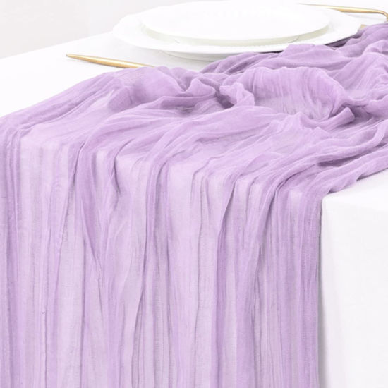 Picture of Socomi Fall Thanksgiving Table Runner Cheesecloth Table Runner 120 inch 10FT Boho Rustic Gauze Table Runner for Wedding Party Baby Shower Fall Decor Lilac Purple 3pcs