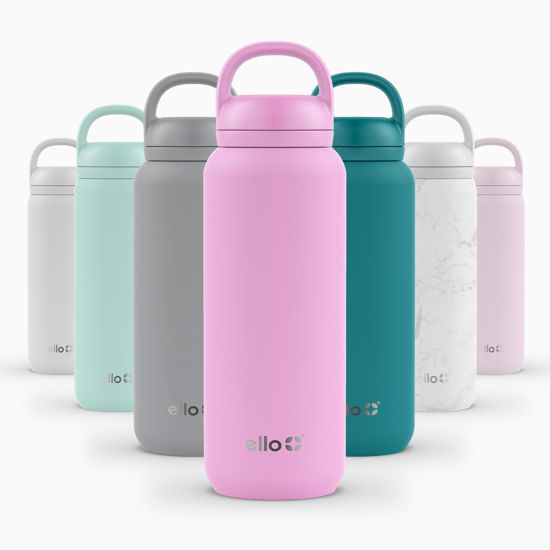 Picture of Ello Cooper Twist 32oz Stainless Steel Water Bottle with Chug Lid | Leak Proof | Double Walled and Vacuum Insulated | Built in Carry Loop | Dishwasher Safe | Bubblegum Pink
