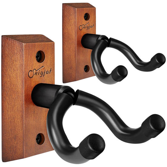Picture of SNIGJAT Guitar Wall Mount 2 Pack, Guitar Wall Hanger, Guitar Hanger Wall Hook Holder Stand with Screws, Hardwood Guitar Wall Mount Hanger for Acoustic Guitar, Electric Guitar, Banjo, Bass, Mandolin