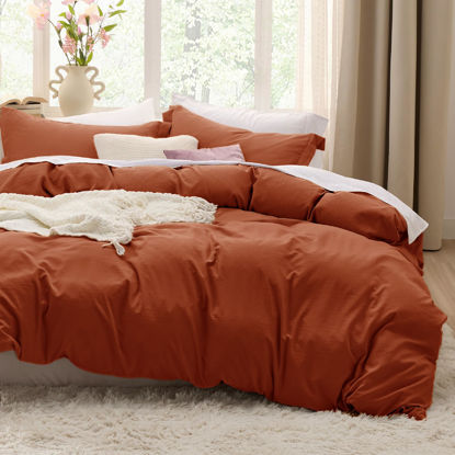 Picture of Bedsure Terracotta Duvet Cover Queen Size - 3 Pieces Prewashed Extra Soft Bedding Set, Includes 1 Duvet Cover 90x90 Inches with Zipper Closure & 2 Pillow Shams, Comforter Not Included