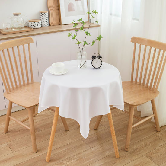 Picture of sancua Small Square Tablecloth 36 x 36 Inch White, Stain and Wrinkle Resistant Washable Polyester Table Cloth for Dining Buffet Party Decorative Fabric Table Cover for Nightstand End Bedside Table