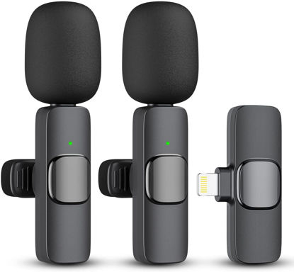 Picture of 2 Pack Professional Wireless Lavalier Microphone for iPhone iPad(iPhone 14 and Below), Lapel Mics Plug-Play Clip on Lapel Mic for YouTube, Recording, Vlog, Facebook Live