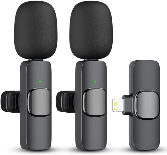 Picture of 2 Pack Professional Wireless Lavalier Microphone for iPhone iPad(iPhone 14 and Below), Lapel Mics Plug-Play Clip on Lapel Mic for YouTube, Recording, Vlog, Facebook Live