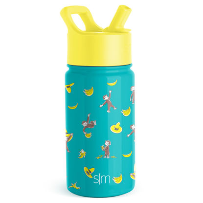 Picture of Simple Modern Curious George Kids Water Bottle with Straw Lid | Reusable Insulated Stainless Steel Cup for Toddlers, School | Summit Collection | 14oz, Monkeying Around