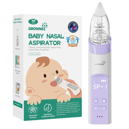 Picture of GROWNSY Nasal Aspirator for Baby, Electric Baby Nose Sucker, Automatic Nose Cleaner with 3 Silicone Tips, Adjustable Suction Level, Music and Light Soothing Function, Purple