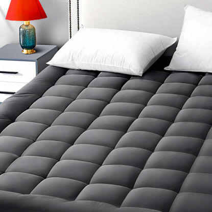 Picture of EASELAND Queen Size Mattress Pad Pillow Cover Quilted Fitted Mattress Protector Cotton Top 8-21" Deep Pocket Cooling Mattress Topper (60x80 Inches, Dark Grey)