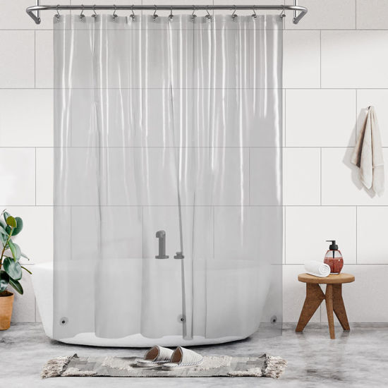 Picture of Barossa Design Clear Black Long Shower Curtain Liner 78" Height - 3 Magnets & Waterproof Lightweight PEVA Shower Liner for Bath Tub, PVC Free, Metal Grommets, Clear Black, 72x78