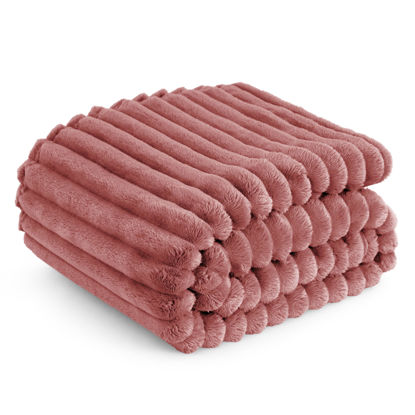 Picture of Bedsure Brick Dust Fleece Twin Blanket for Couch - Super Soft Cozy Blankets for Women, Cute Small Throws for Girls, 60x80 Inches