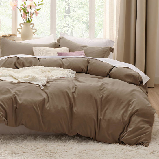 Picture of Bedsure Deep Khaki Duvet Cover Queen Size - 3 Pieces Prewashed Extra Soft Bedding Set, Includes 1 Duvet Cover 90x90 Inches with Zipper Closure & 2 Pillow Shams, Comforter Not Included