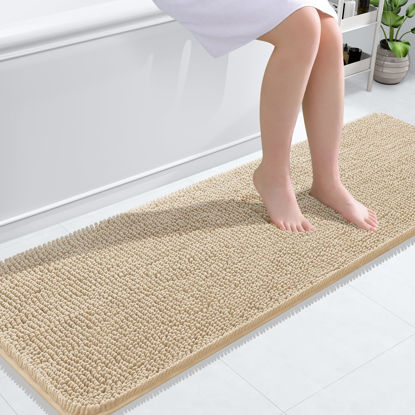 Picture of OLANLY Bathroom Rugs 59x20, Extra Soft Absorbent Chenille Bath Rugs, Rubber Backing Quick Dry, Machine Washable Bath Mats for Bathroom Floor, Tub and Shower, Home Decor Accessories, Beige