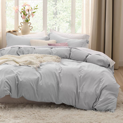 Picture of Bedsure Light Grey Duvet Cover King Size - 3 Pieces Prewashed Extra Soft Bedding Set, Includes 1 Duvet Cover 104x90 Inches with Zipper Closure & 2 Pillow Shams, Comforter Not Included
