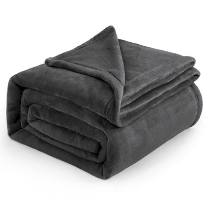 Picture of Bedsure Fleece Blanket California King Size Charcoal - Lightweight Plush Fuzzy Cozy Soft Bed Blankets, 102x96 inches