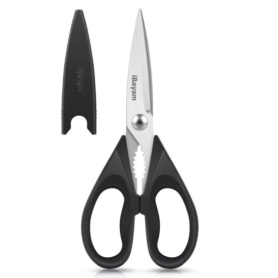 Picture of iBayam Stocking Stuffers for Men, White Elephant Gifts for Adults, Kitchen Scissors All Purpose Kitchen Shears 8.5" Cooking Scissors with Sheath, Black Kitchen Accessories, Kitchen Gadgets Utensils