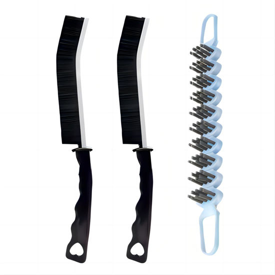 Picture of 3 Pcs Crevice Cleaning Brush Hard Bristle Crevice Gap Brush Bendable Brush Multifunctional Cleaning Tool for Bathroom Household Use Kitchen 2 Types (Black&Blue)