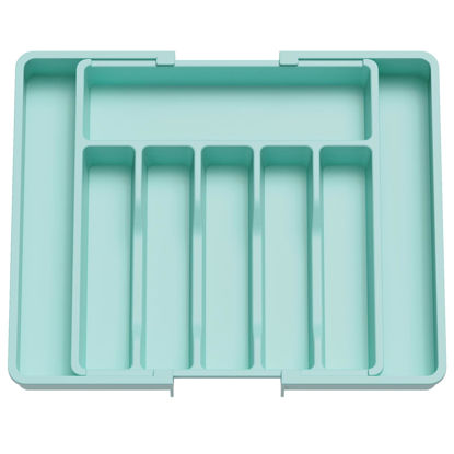 Picture of Lifewit Silverware Drawer Organizer, Expandable Utensil Tray for Kitchen, BPA Free Flatware and Cutlery Holder, Adjustable Plastic Storage for Spoons Forks Knives, Large, Turquoise