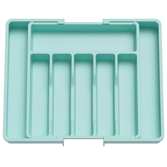 Picture of Lifewit Silverware Drawer Organizer, Expandable Utensil Tray for Kitchen, BPA Free Flatware and Cutlery Holder, Adjustable Plastic Storage for Spoons Forks Knives, Large, Turquoise
