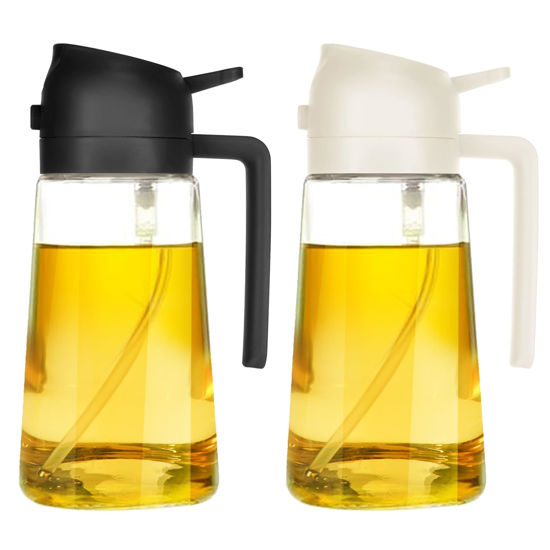 Picture of TrendPlain 16oz Olive Oil Dispenser Bottle for Kitchen - 2 in 1 Oil Dispenser and Oil Sprayer for Cooking, Air Fryer, Salad, 470ml Olive Oil Sprayer Black&White