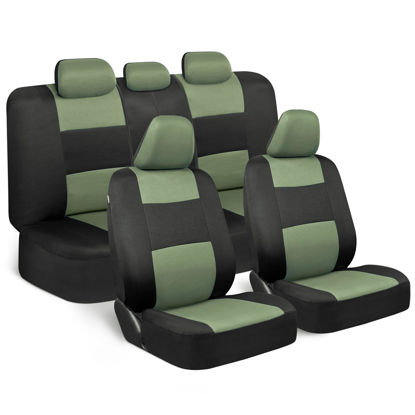 Picture of BDK PolyPro Car Seat Covers Full Set in Green on Black, Front and Rear Split Bench Seat Covers for Cars, Easy to Install Car Seat Cover Set, Car Accessories for Auto Trucks Van SUV - Green