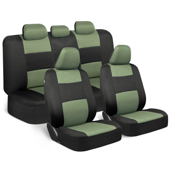 Picture of BDK PolyPro Car Seat Covers Full Set in Green on Black, Front and Rear Split Bench Seat Covers for Cars, Easy to Install Car Seat Cover Set, Car Accessories for Auto Trucks Van SUV - Green