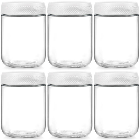 Picture of NETANY 6-pack 16oz Glass jars with Airtight Lids, Overnight Oats Containers with Lids, Wide mouth Mason Salad jars, Glass Food Storage Containers for Snacks Yogurt Spice Sugar-White
