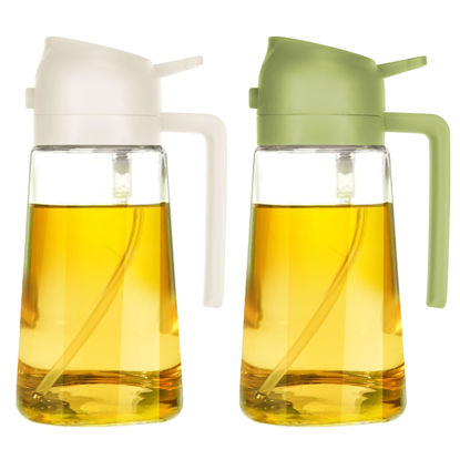 Picture of TrendPlain 16oz Olive Oil Dispenser Bottle for Kitchen - 2 in 1 Oil Dispenser and Oil Sprayer for Cooking, Air Fryer, Salad, 470ml Olive Oil Sprayer White&Green