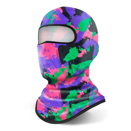 Picture of YESLIFE Purple Camouflage Ski Mask, Balaclava Face Mask for Men and Women - Skiing, Snowboarding, Motorcycle, UV Protection & Wind Protection, Hat