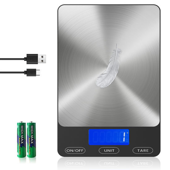 Picture of Food Scale -33lb Digital Kitchen Scale for Food Ounces Grams Rechargeable 305 Stainless Steel,Batteries and Type-C Charging | Perfect for Meal Prep, Cooking, and Baking, Black