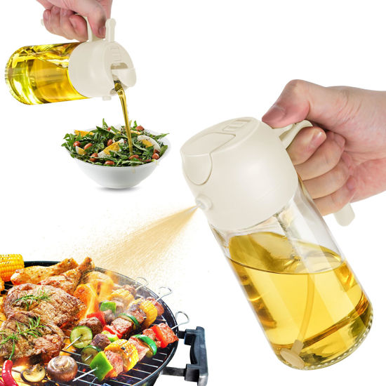 Picture of TrendPlain 16oz Olive Oil Dispenser Bottle for Kitchen - 2 in 1 Oil Dispenser and Oil Sprayer for Cooking, Air Fryer, Salad, 470ml Olive Oil Sprayer White