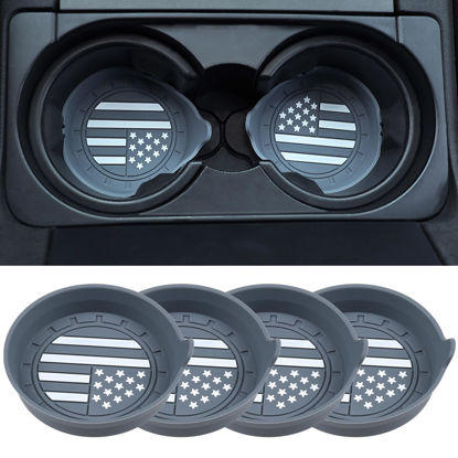 Picture of Amooca Car Cup Coaster Universal Non-Slip Silicone Cup Holder Insert Car Interior Accessories for Drink American Flag US Flag 4 Pack Grey