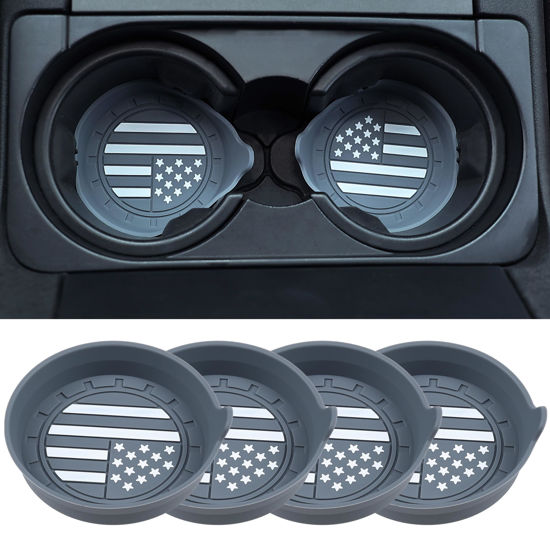 Picture of Amooca Car Cup Coaster Universal Non-Slip Silicone Cup Holder Insert Car Interior Accessories for Drink American Flag US Flag 4 Pack Grey