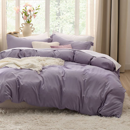 Picture of Bedsure Grayish Purple Duvet Cover King Size - Soft Prewashed Set, 3 Pieces, 1 Duvet Cover 104x90 Inches with Zipper Closure and 2 Pillow Shams, Comforter Not Included