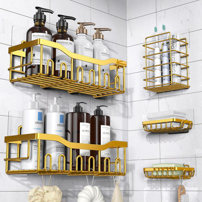 Picture of Shower Caddy 5 Pack,Adhesive Shower Organizer for Bathroom Storage&Home Decor&Kitchen,No Drilling,Large Capacity,Rustproof Stainless Steel Bathroom Organizer,Shower Shelves for Inside Shower-Larger