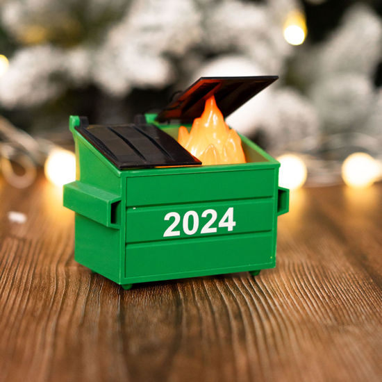 Picture of 2024 Dumpster Fire Ornament LED, Dumpster Ornament with 3 Lighting Modes, Flickering Flame Dumpster Fire Gift, Funny 2024 Christmas Ornament, Christmas Desk Decoration (Pack 2)