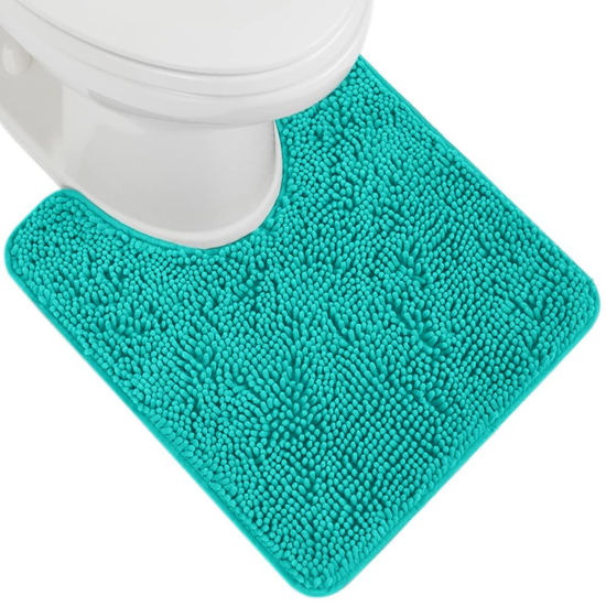 Picture of Gorilla Grip Plush Absorbent Shaggy Chenille Bath Rug Mat for Toilet Base with Rubber Backing, Machine Washable, Microfiber Bathroom Contour Mats for Toilets, Bath Room Decor, Oval 22.5x19.5 Turquoise