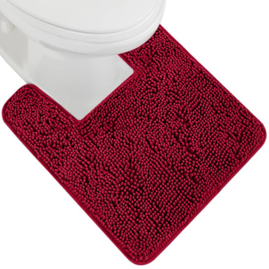 Picture of Gorilla Grip Plush Absorbent Shaggy Chenille Bath Rug Mat for Toilet Base with Rubber Backing, Machine Washable, Microfiber Bathroom Contour Mats for Toilets, Bath Room Decor, Square, 22.5x19.5, Red