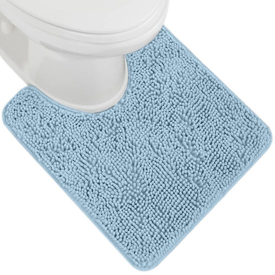 Picture of Gorilla Grip Plush Absorbent Shaggy Chenille Bath Rug Mat for Toilet Base with Rubber Backing, Machine Washable, Microfiber Bathroom Contour Mats for Toilets, Bath Room Decor, Oval, 22.5x19.5, Sky