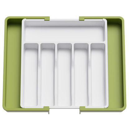 Picture of Lifewit Silverware Drawer Organizer, Expandable Utensil Tray for Kitchen, BPA Free Flatware and Cutlery Holder, Adjustable Plastic Storage for Spoons Forks Knives, Large, Green&White